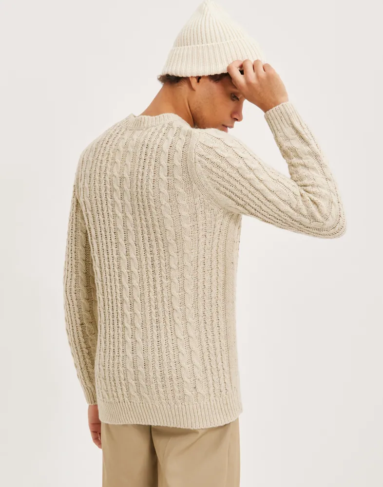 SLHHENRY LS KNIT CABLE CREW NECK W