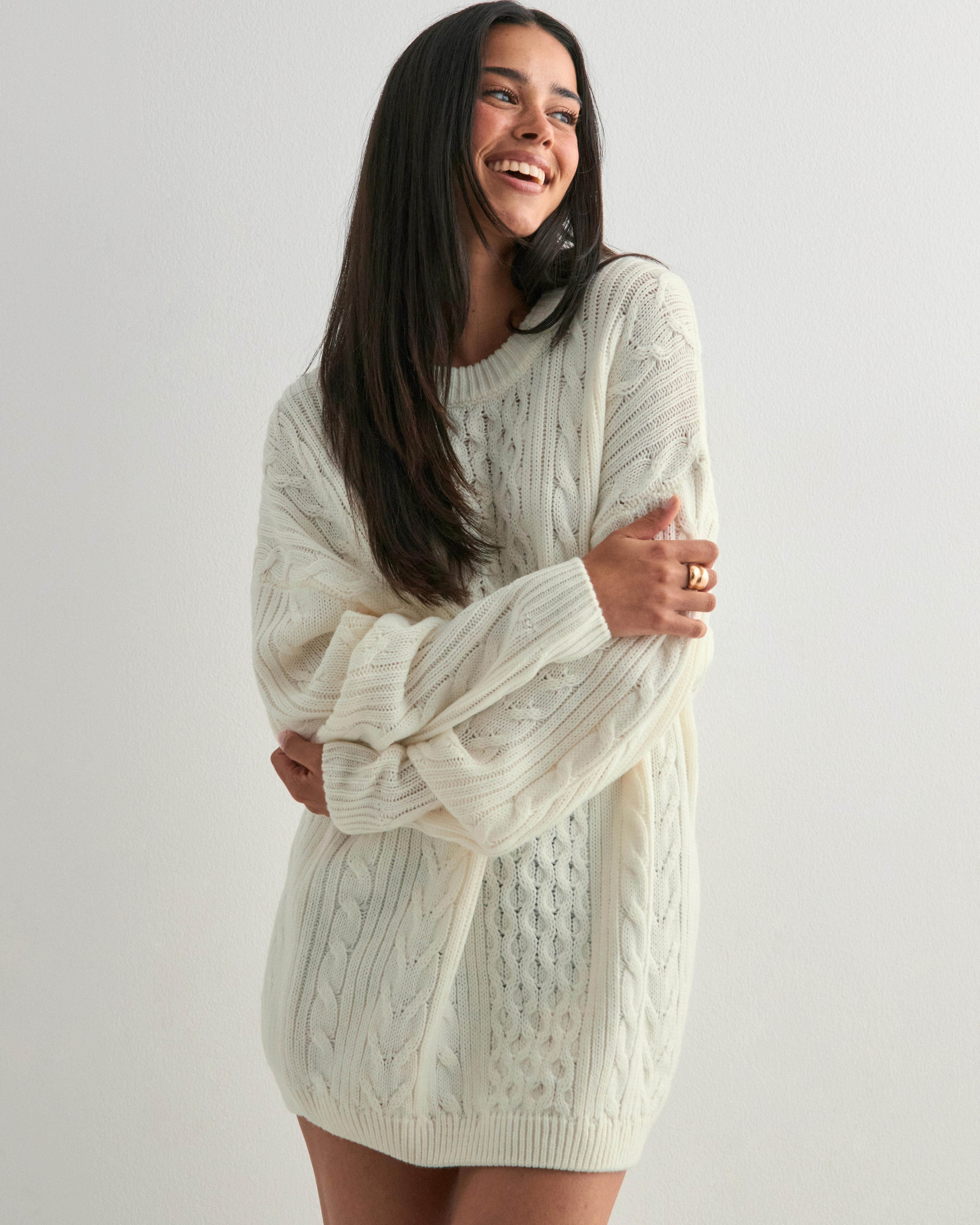 Nelly - Hvid - Oversized Cable Knit Sweater
