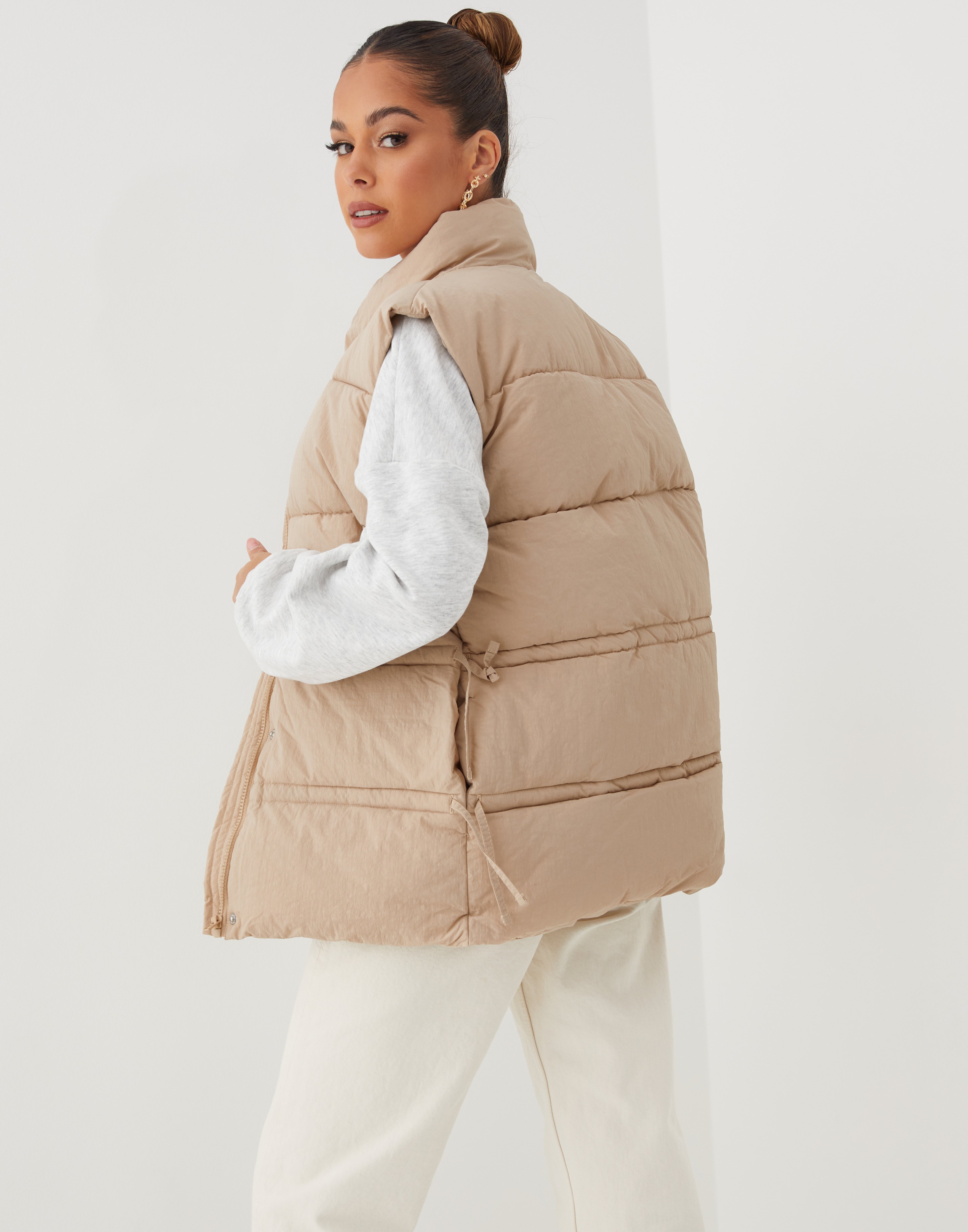 Buy Missguided Gathered Detail Paded Gilet Stone