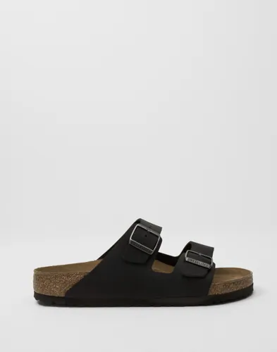 Birkenstock Arizona tvåremssandal i svart läder med korkfotbädd