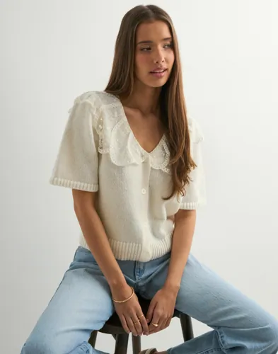 Pieces - Hvid - Pcabby Ss Lace Collar Knit Cardigan