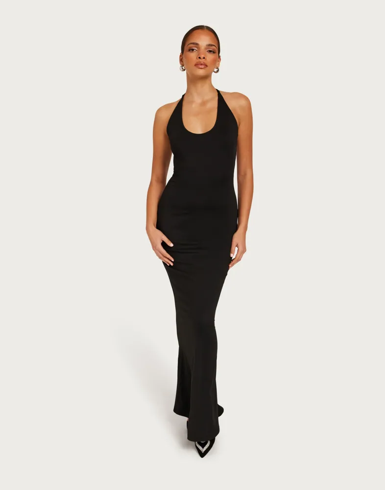 slim fit dress slacks GEMMA Silky Halter Neck Low Back Prom Dress – One Honey Boutique