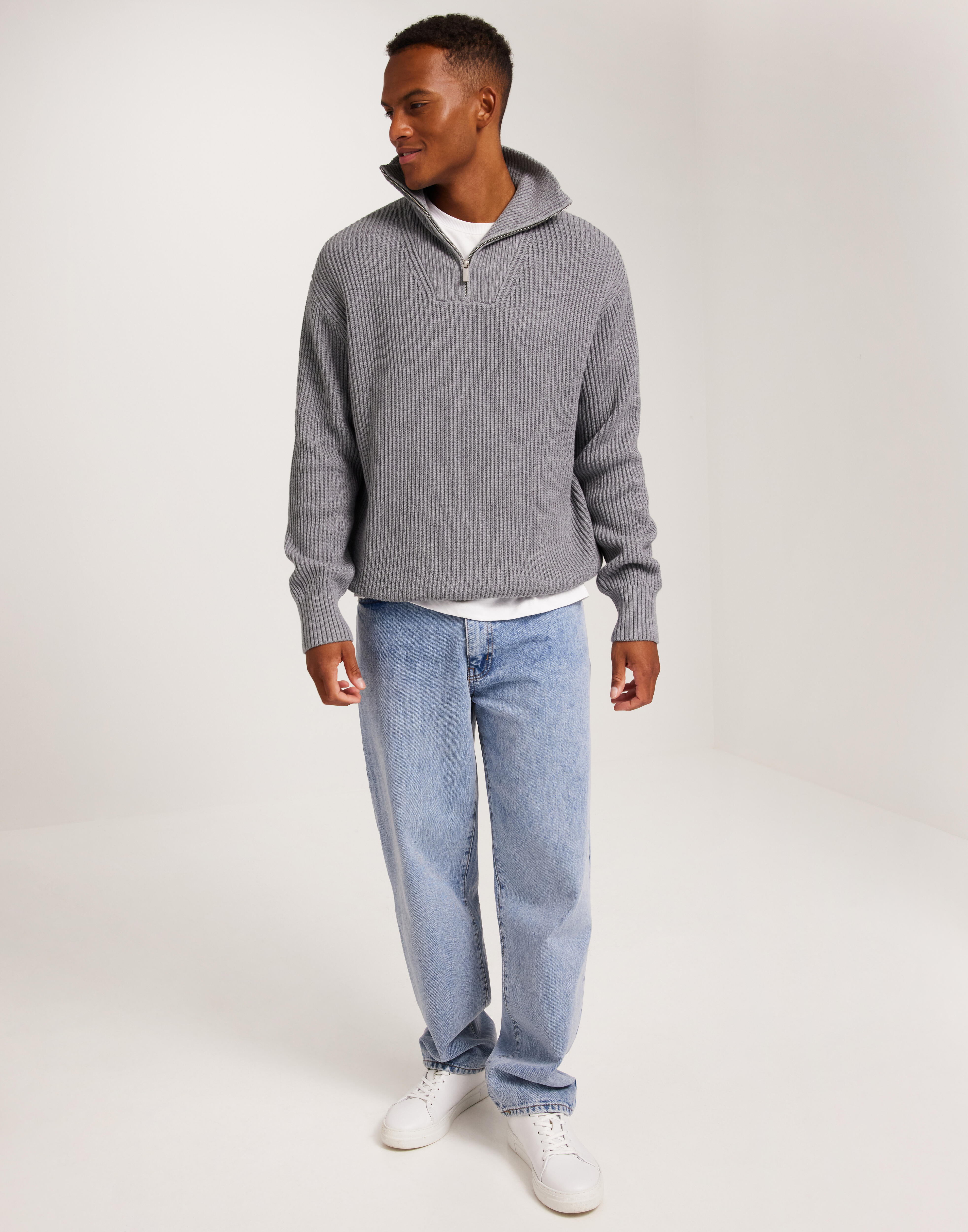 Buy Selected Men SLHDRY LS KNIT RELAXED HALF ZIP - Medium Grey