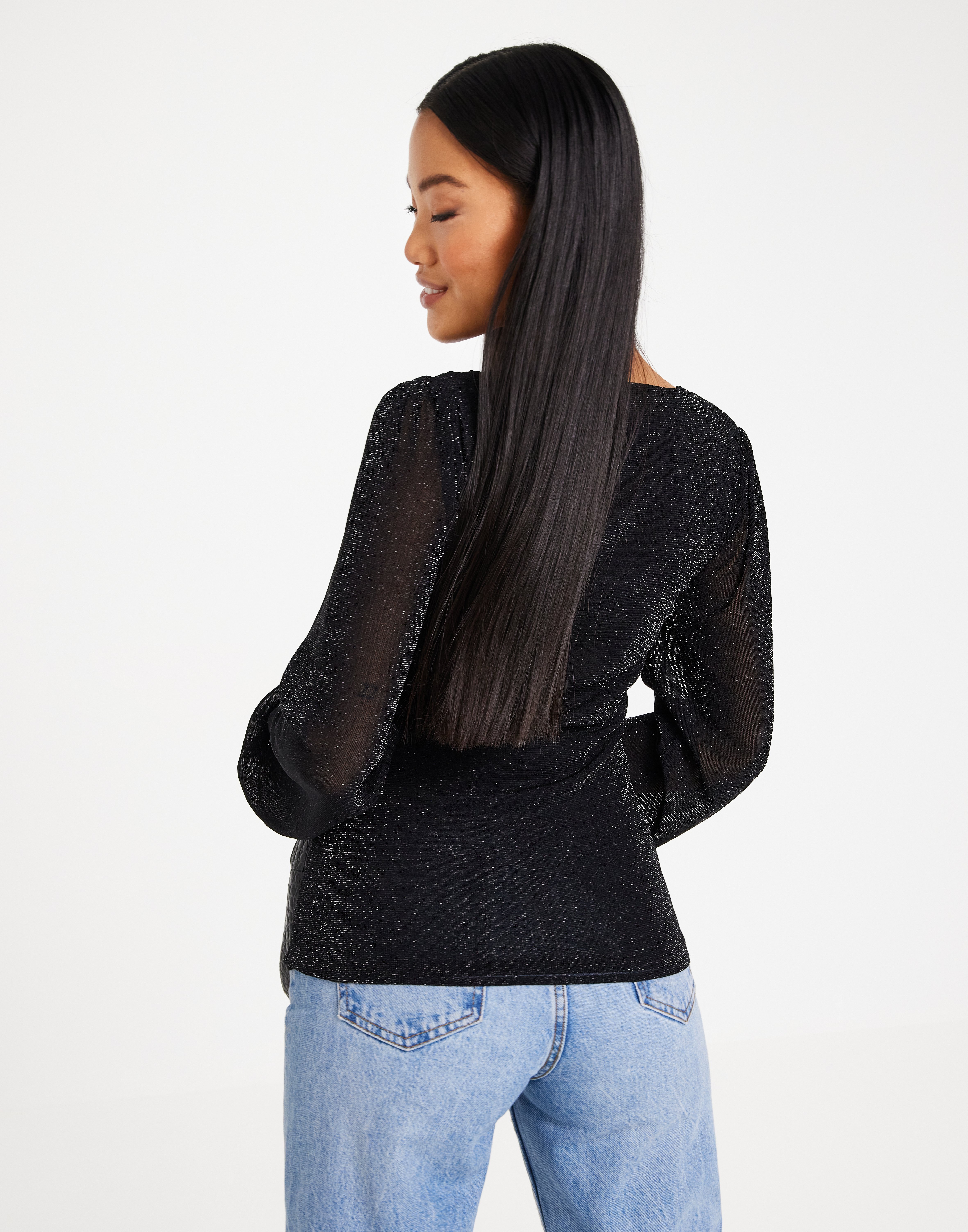 Neo Noir Ralph Glitter Mesh Blouse - Black