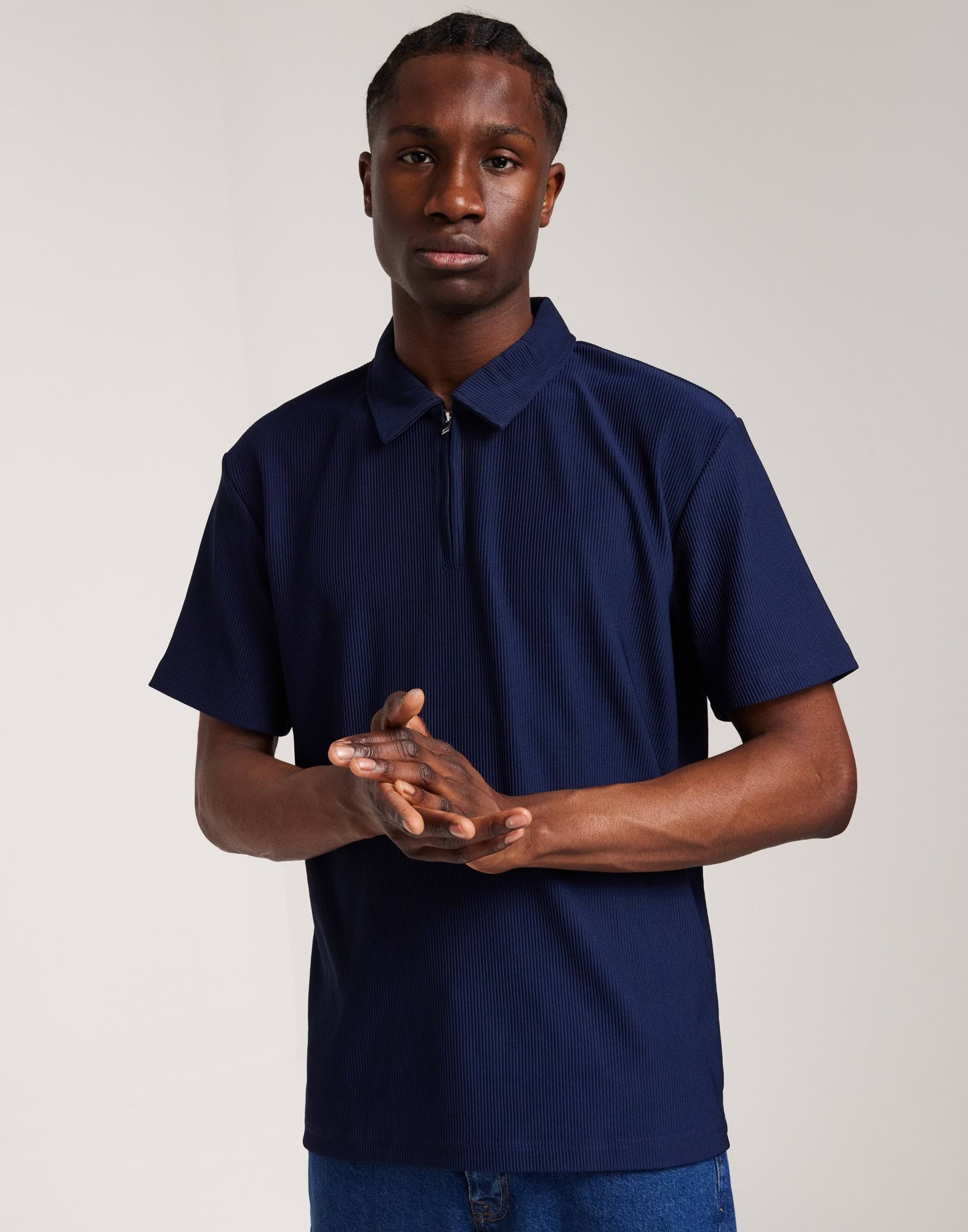 SLHRELAX-PLISSE HALF ZIP SS POLO EX