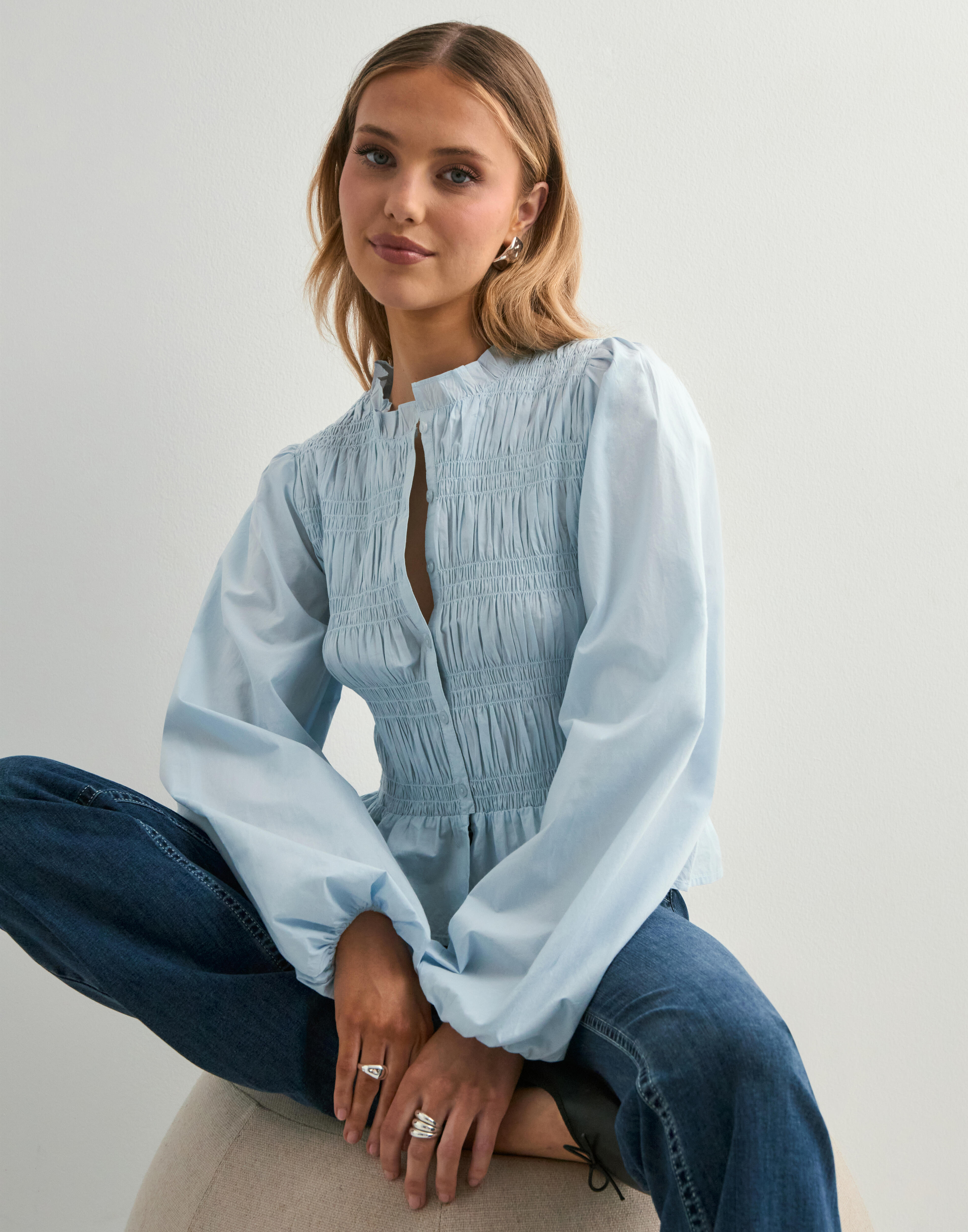 トップス Les merveilles de Paris smock blouse Buy Nelly Flirty Smock Blouse - Light Blue | Nelly.com