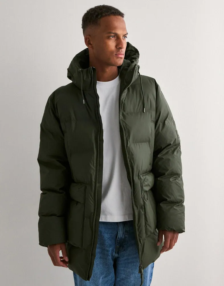 Buy Rains Alta Long Puffer Cargo Jacket W3T4 Green NLYMAN