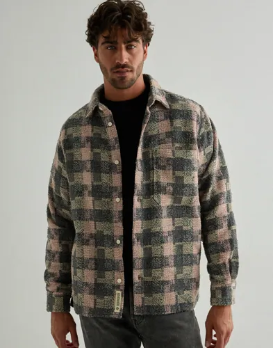 Brun Woodbird Glixto overshirt med struktur, bröstficka och knäppning