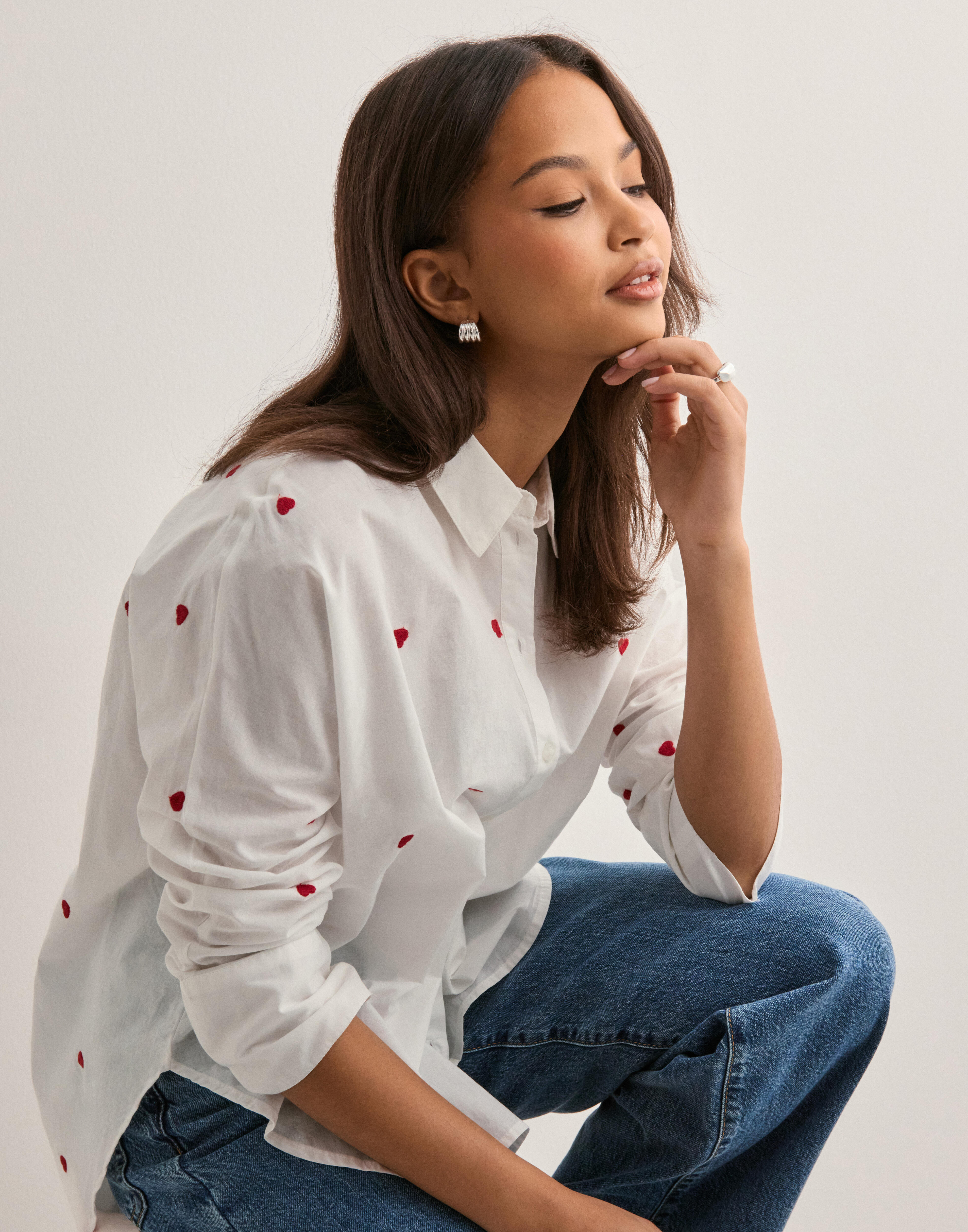 ONLY Damen Hemd Lina Grace - Langarm Baumwolle Box Fit Weiß