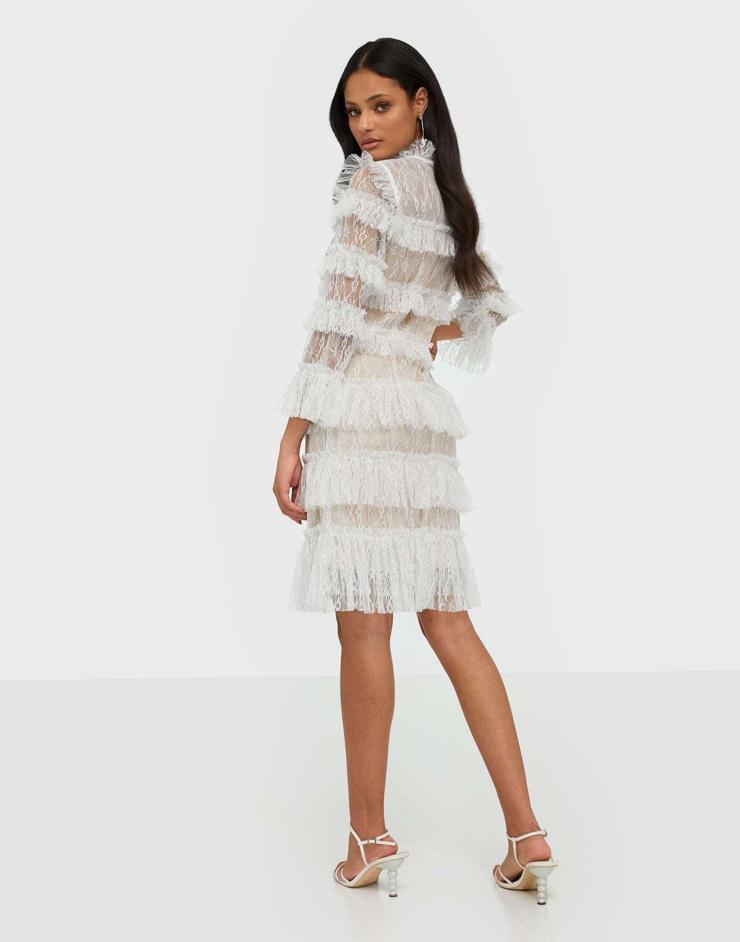 Carmine frill mini lace dress