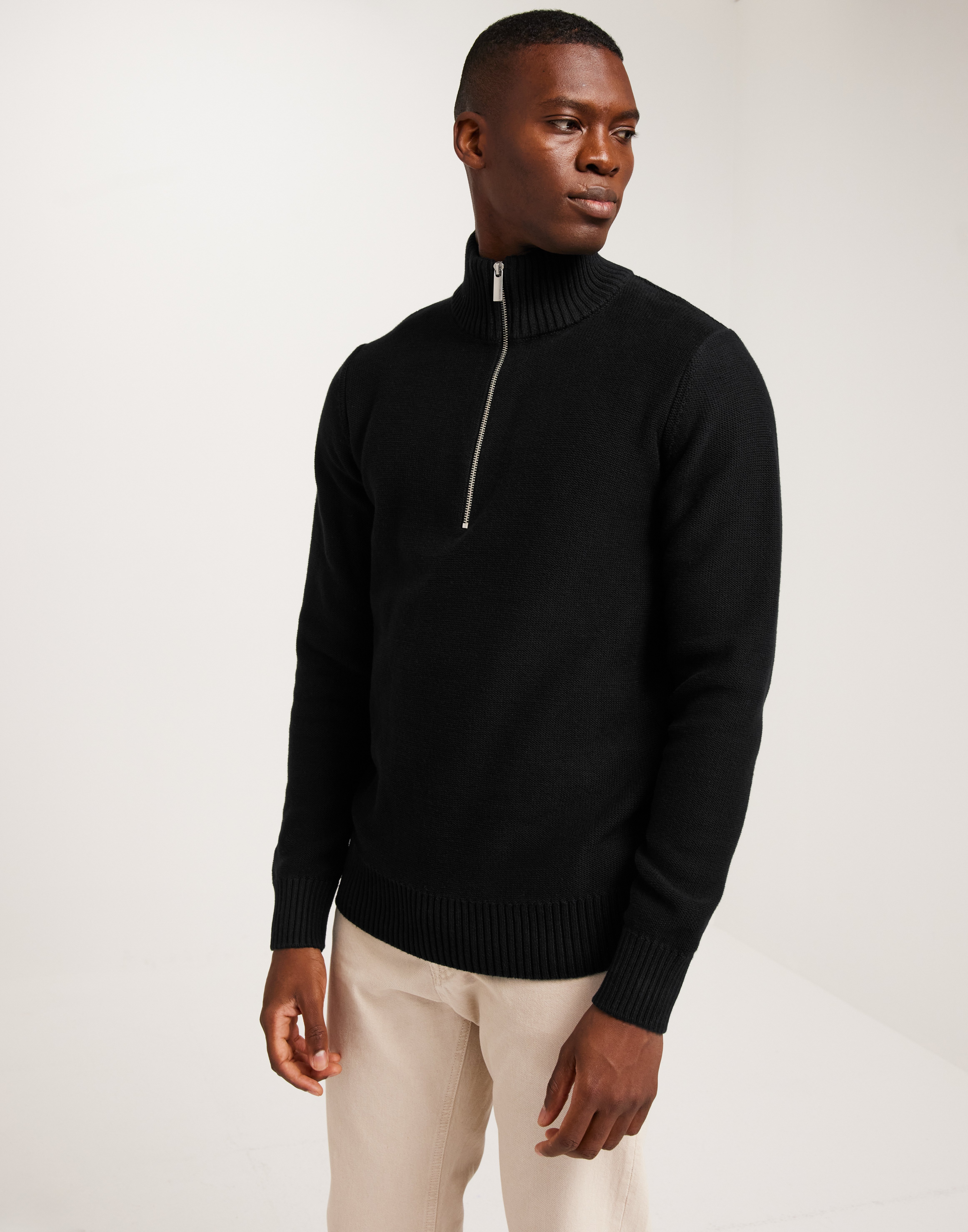 Buy Selected Men SLHAXEL LS KNIT HALF ZIP W - Black | NLYMAN