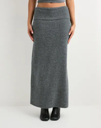 Pieces - Grå - Pcjiko Mw Folddown Ankel Knit Skirt