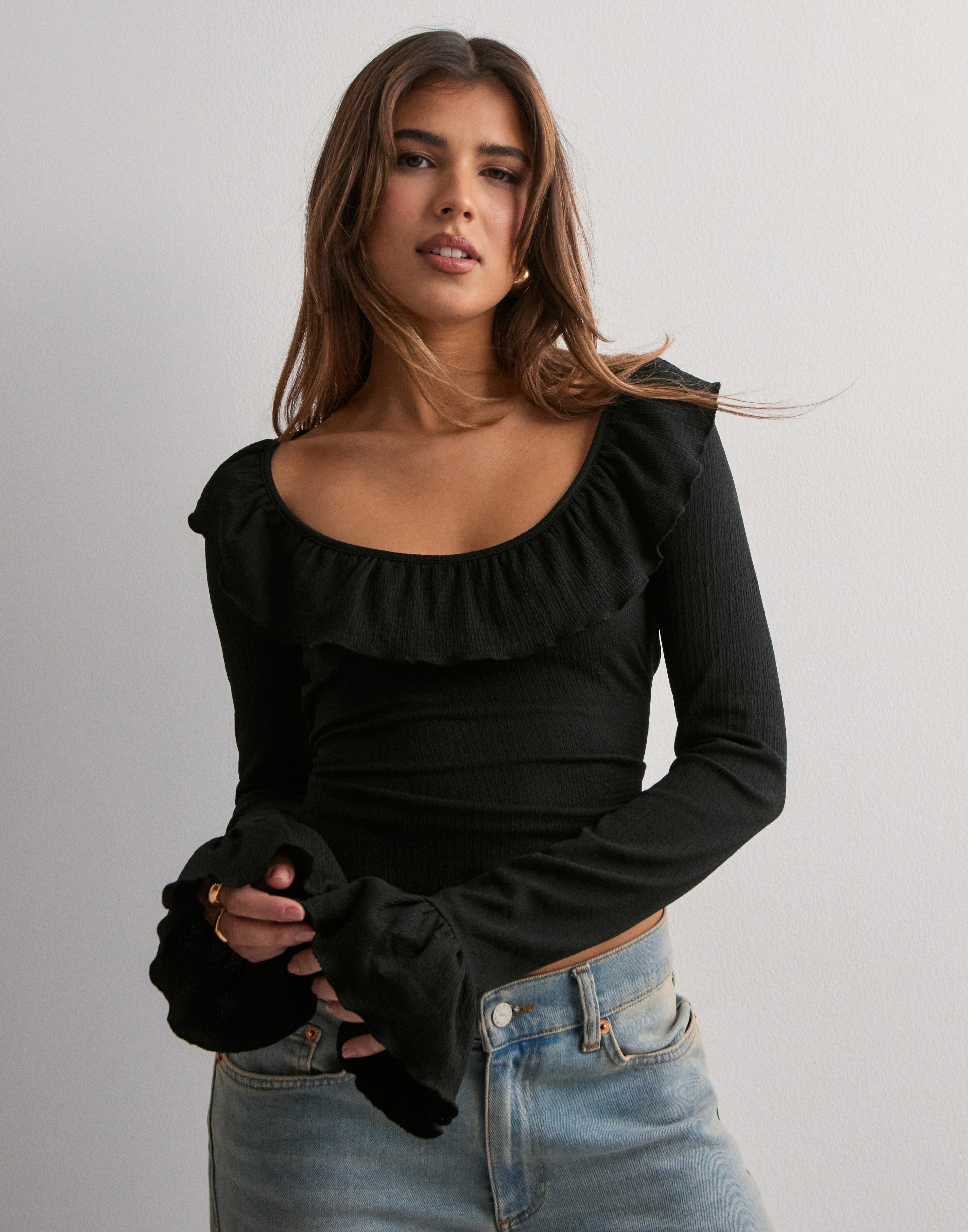 Buy Nelly Stunning Frill Blouse Top - Black | Nelly.com