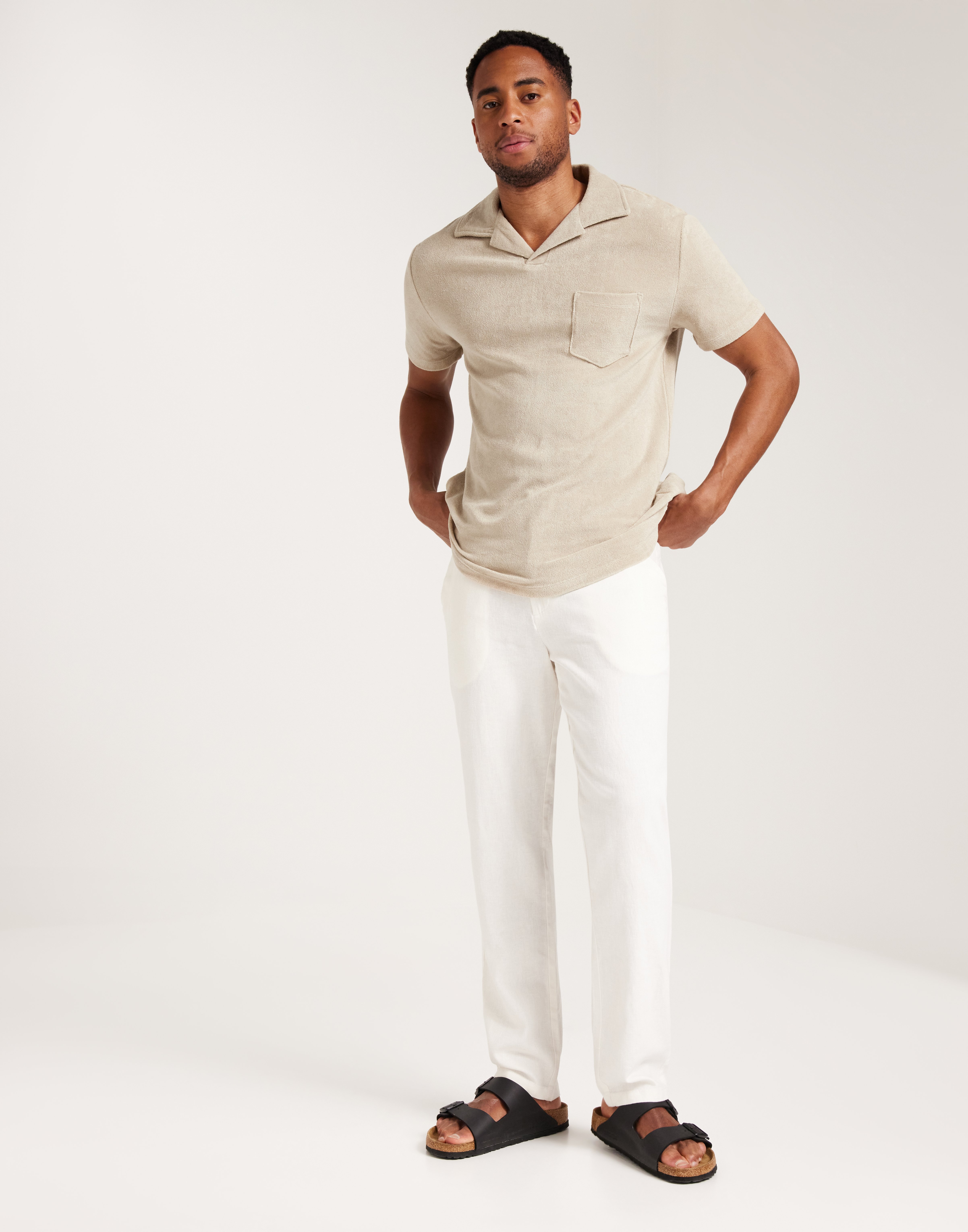 Selected Homme Slhrelax-Terry Ss Resort Polo Ex Kortærmede poloer Beige