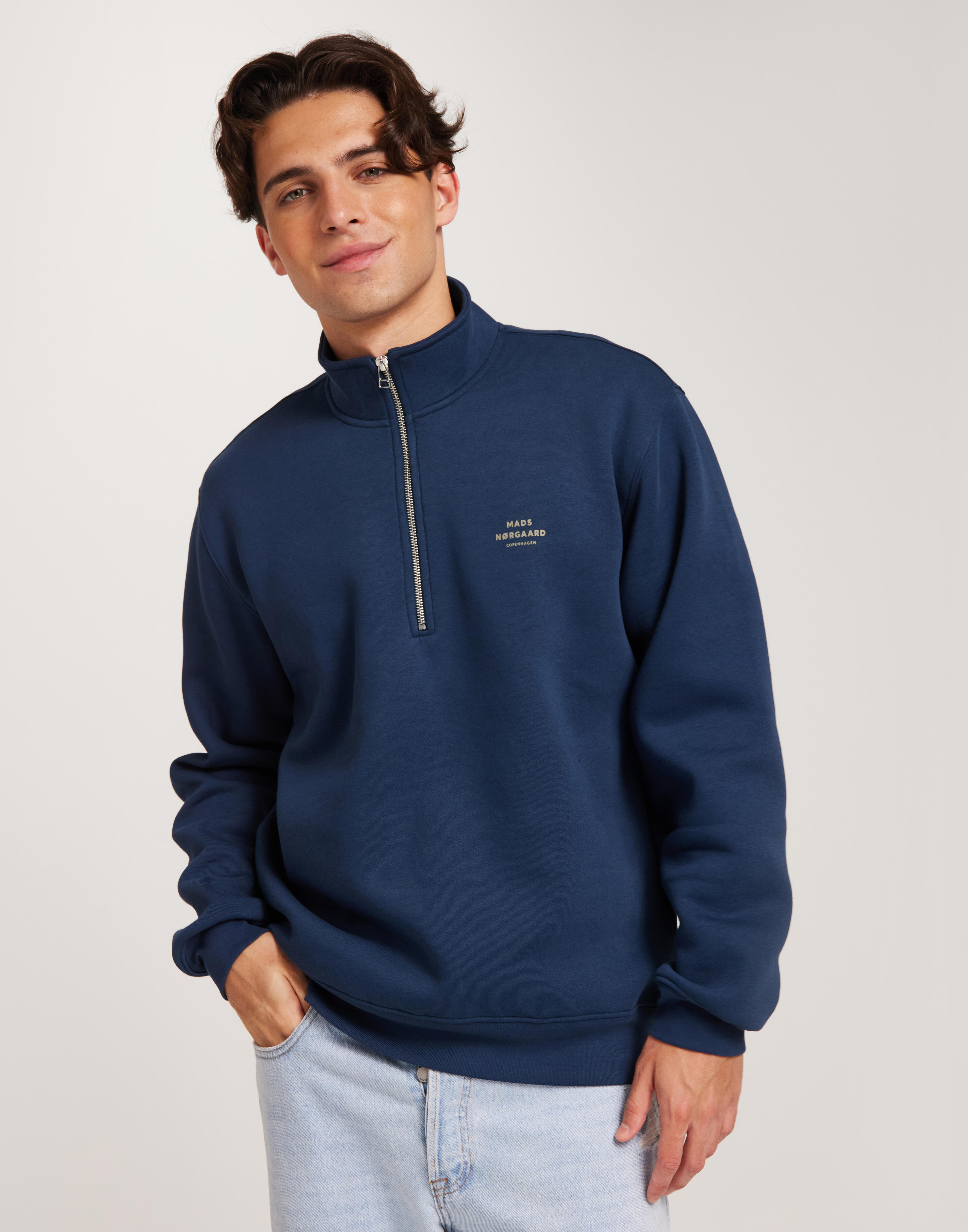 Buy Mads Nørgaard Standard Half Zip Logo Sweat - Midnight | NLYMAN
