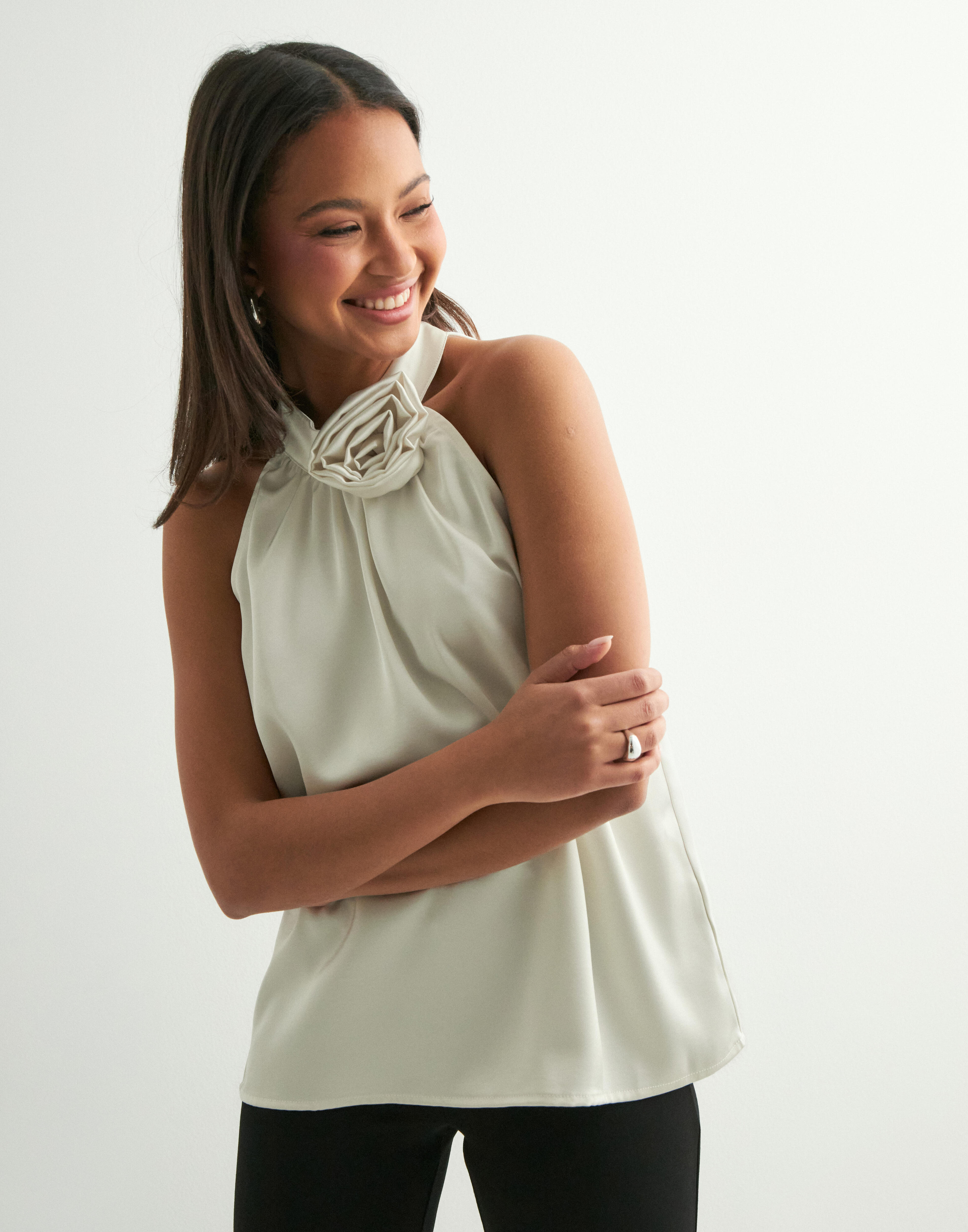 Buy Neo Noir Rosette Heavy Sateen Top - Pearl | Nelly.com