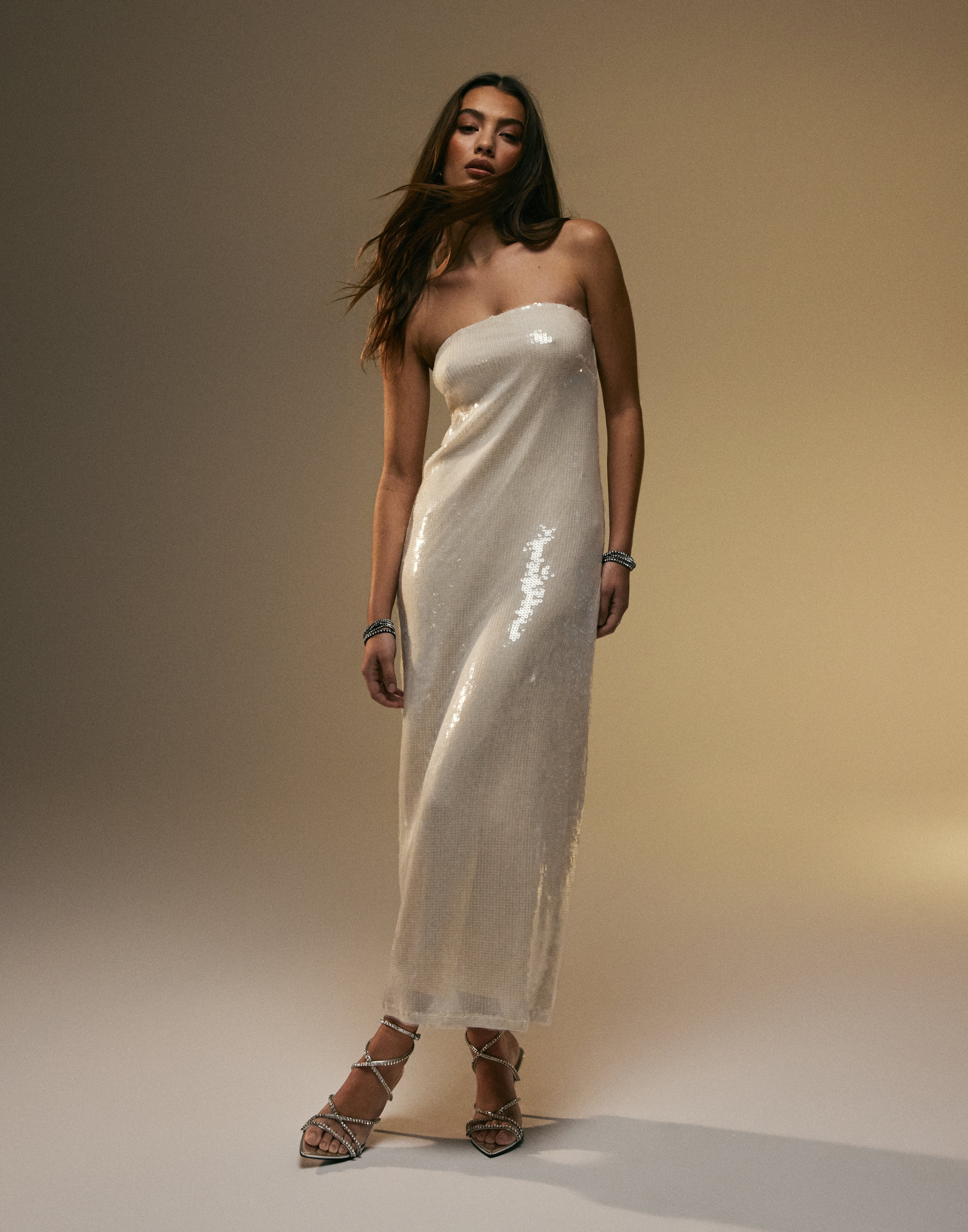 Buy Nelly Glossy Maxi Dress - Cream | Nelly.com