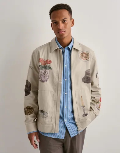 Les Deux Robert twilljacka i beige med allover-print och dragkedja