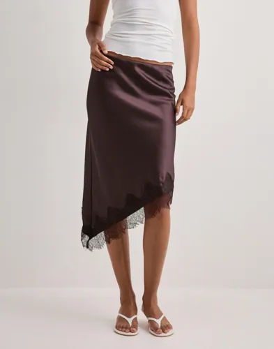 Only - Brun - Onlfaraya Satin Lace Skirt Wvn