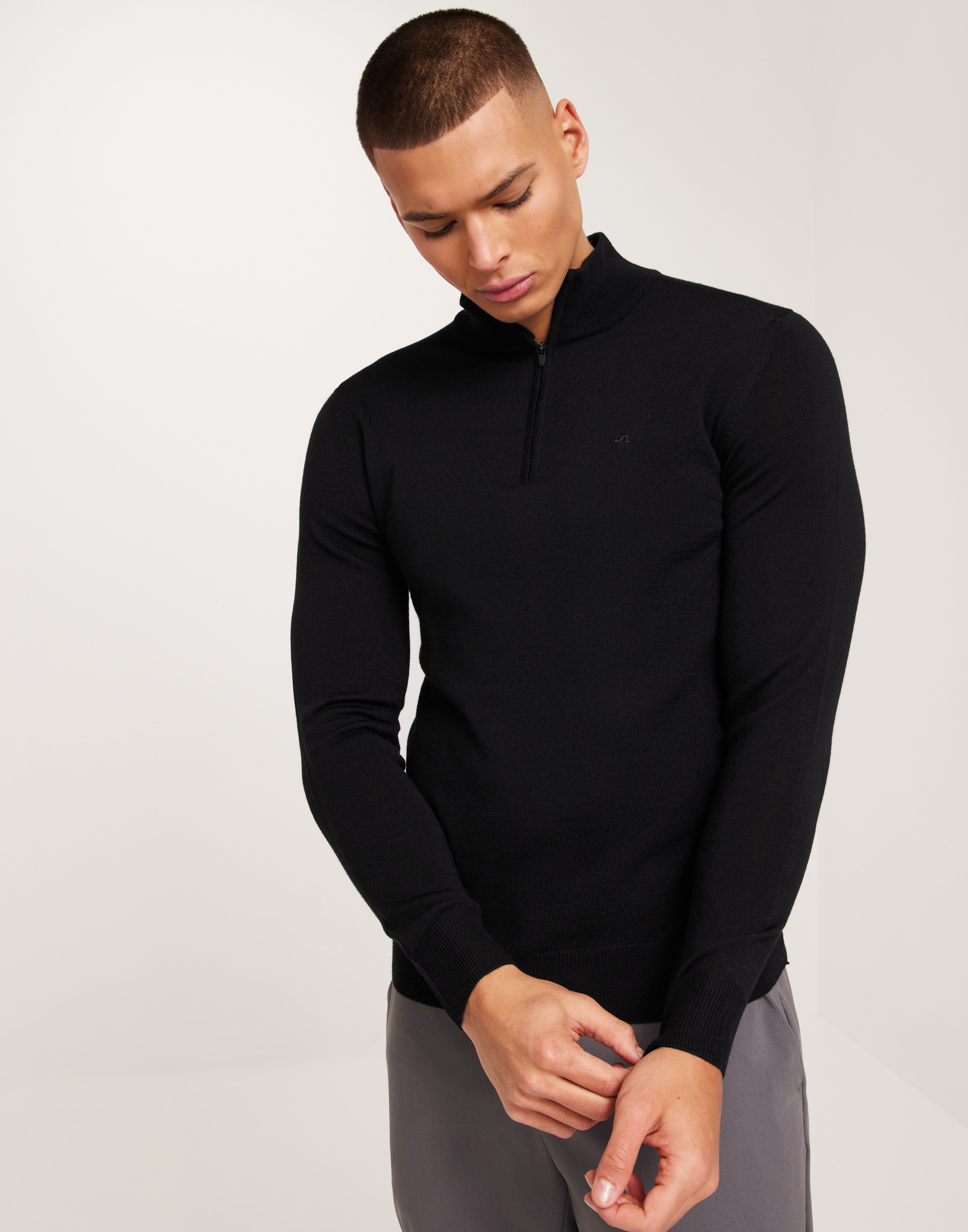 Buy J Lindeberg Kiyan Quarter Zip Sweater Black NLYMAN