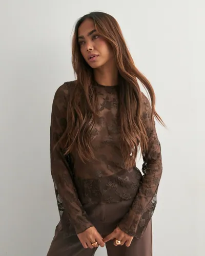 Nelly - Brun - Rose Lace Blouse Top