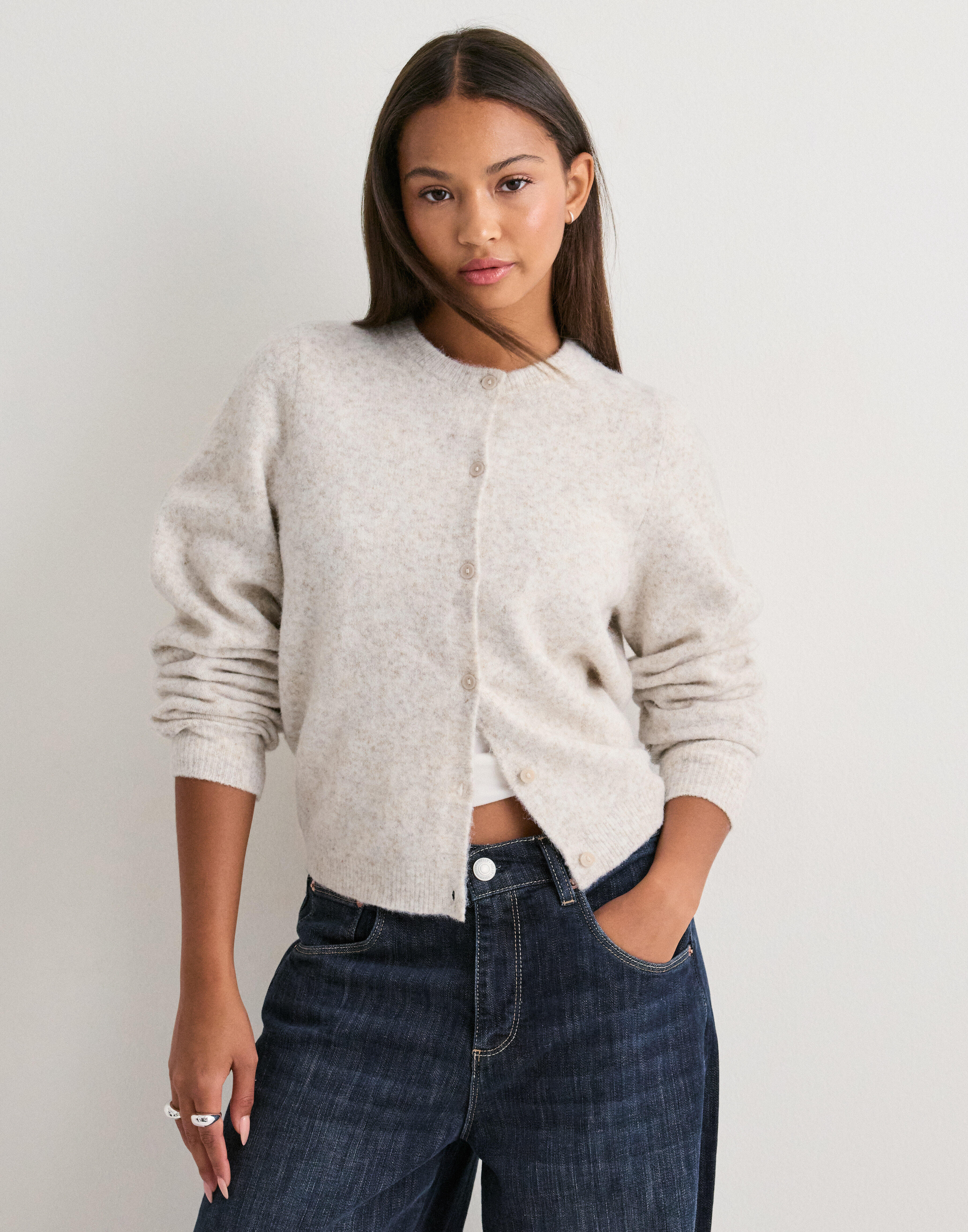 Buy Nelly Fuzzy Knit Cardigan - Beige | Nelly.com
