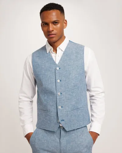 Blå kostymväst i linneblandning från Jack & Jones med slim fit