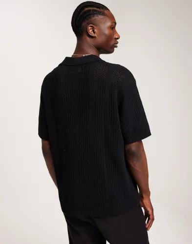 Jack & Jones svart kortärmad piké med hålstickad design
