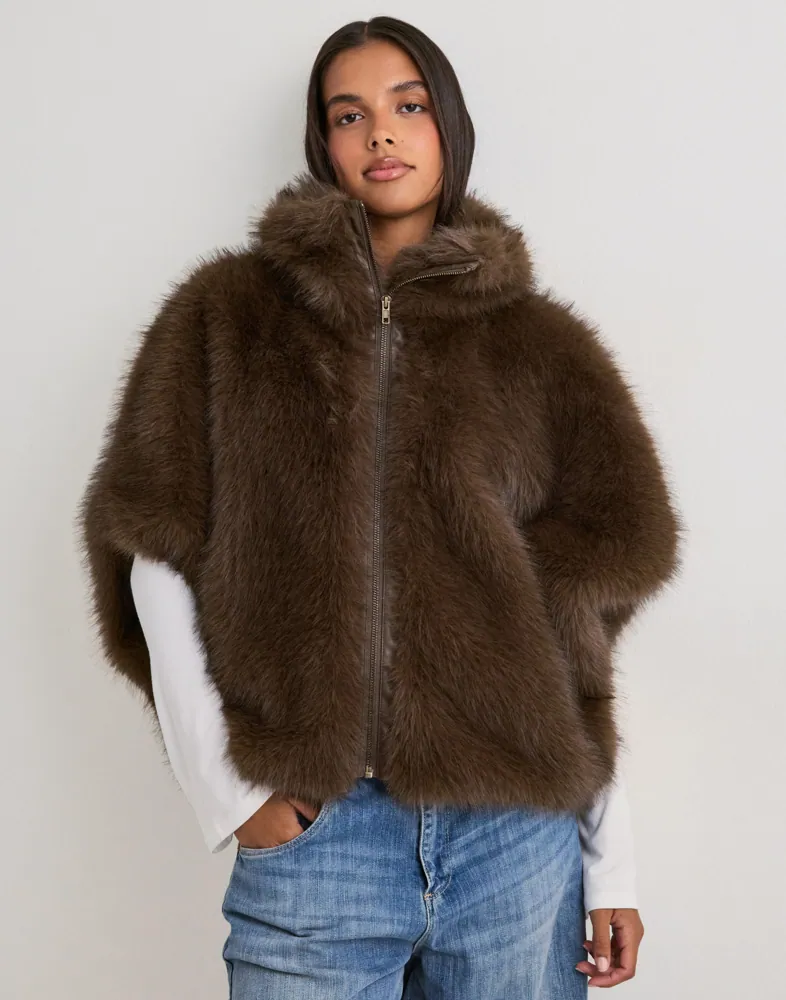 Nelly Fake Fur Poncho Jacket kappor & rockar dam – bild 2