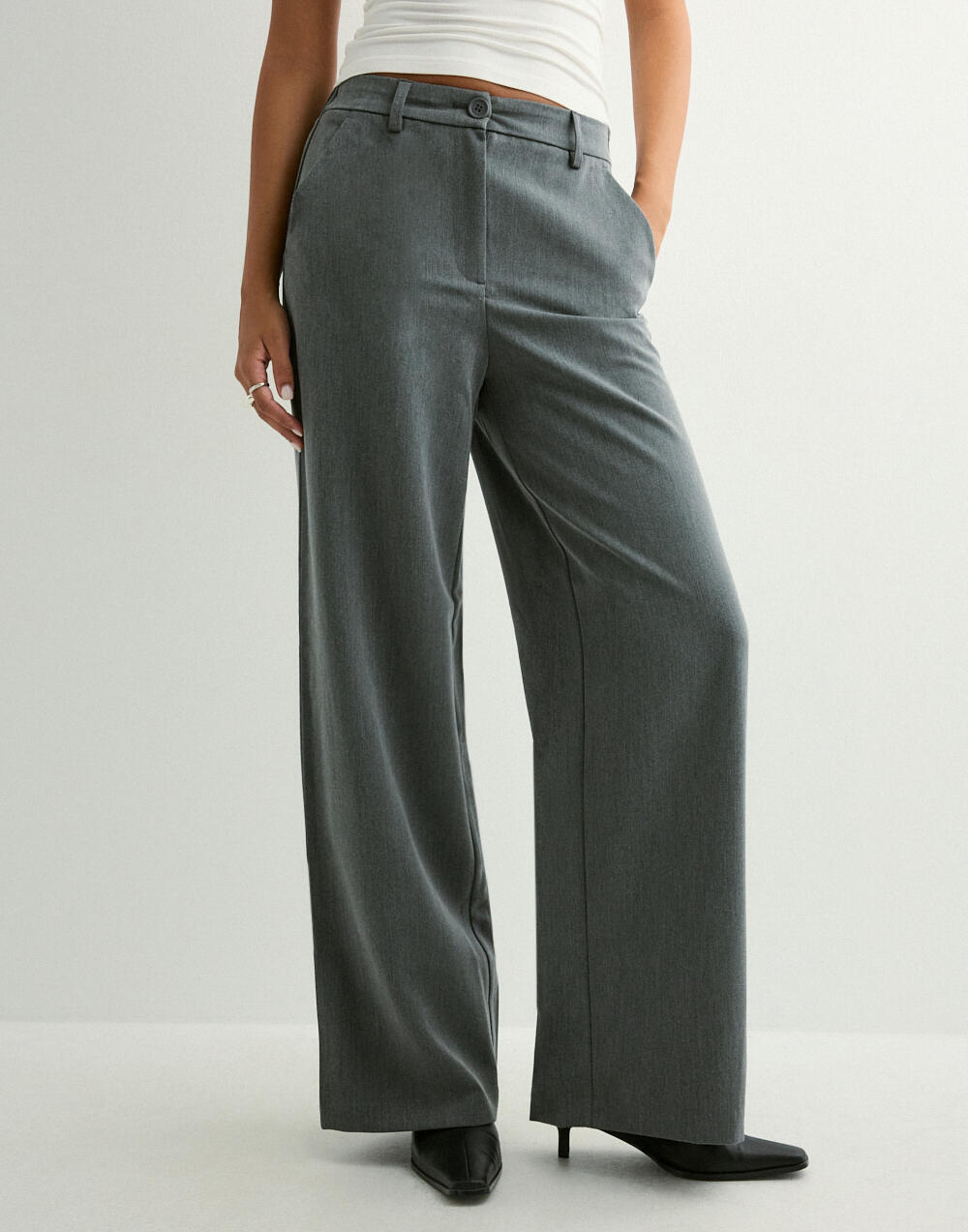 Buy Pieces PCKAMIL HW WIDE PANT NOOS BC - Dark Grey Melange