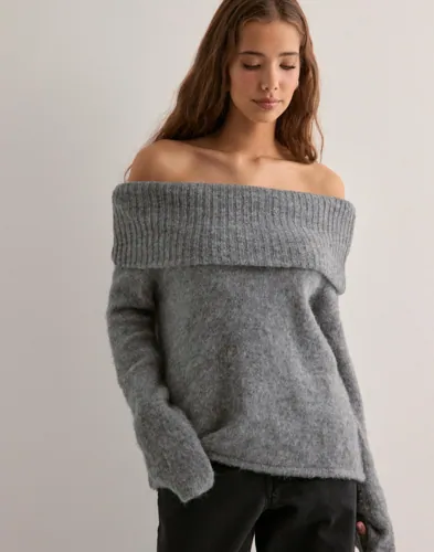 Pieces - Grå - Pcpam Ls Off Shoulder Knit Bc