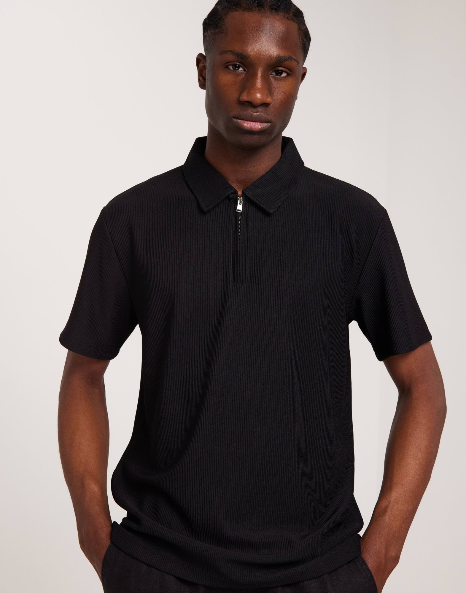 SLHRELAX-PLISSE HALF ZIP SS POLO EX