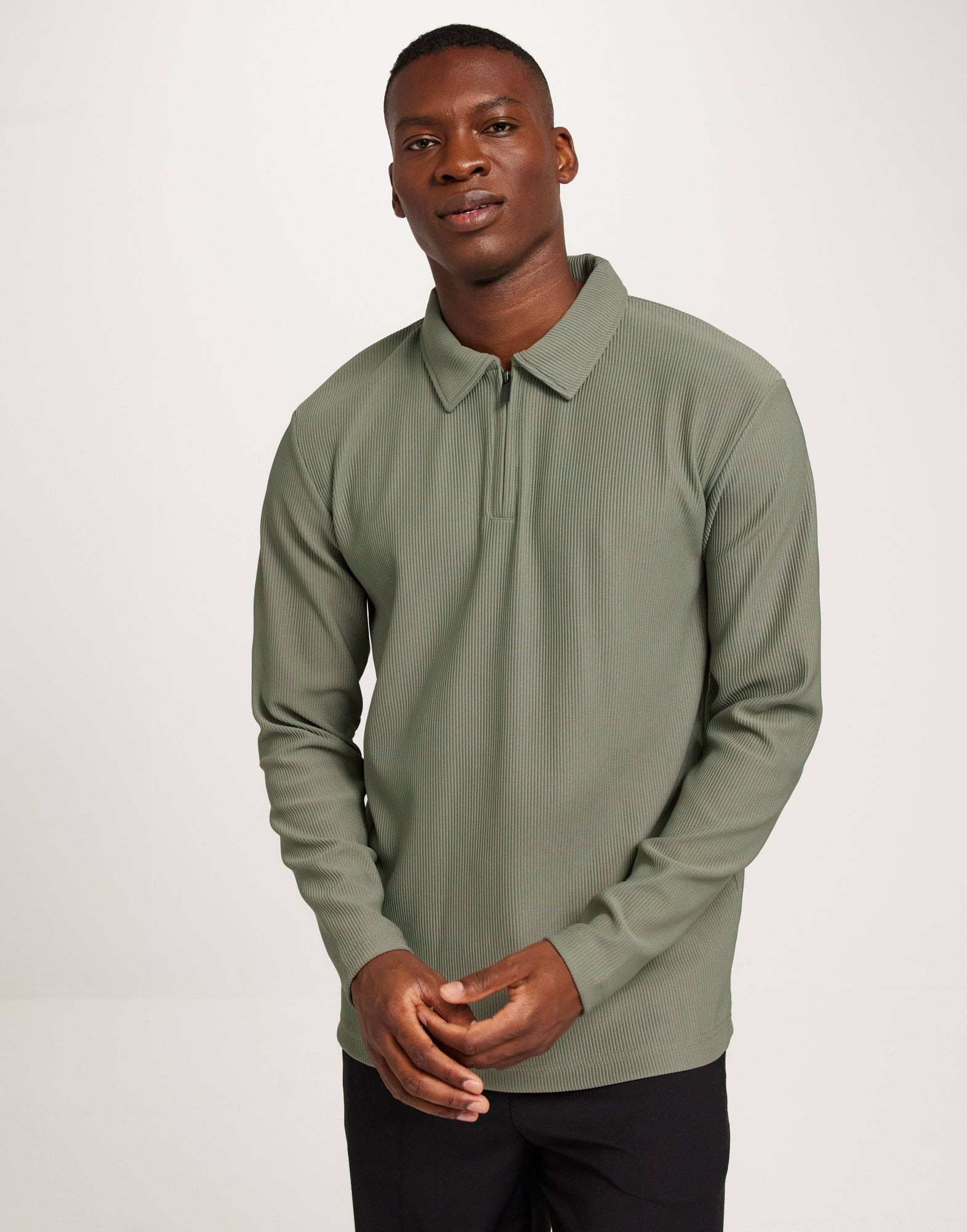 SLHRELAX-PLISSE HALF ZIP LS POLO EX