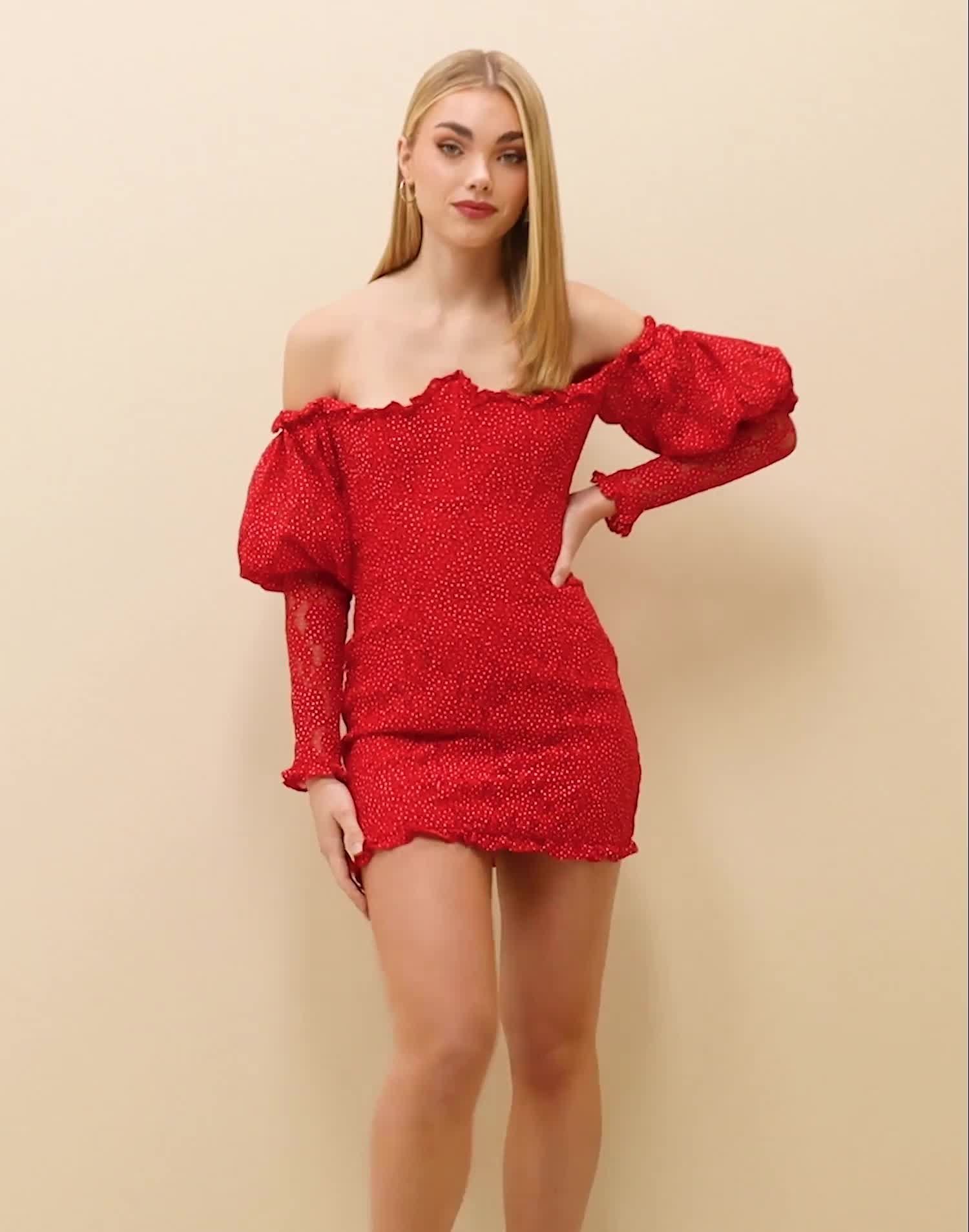Buy For Love & Lemons CLARISSE OFF THE SHOULDER MINI DRESS - Red | Nelly.com