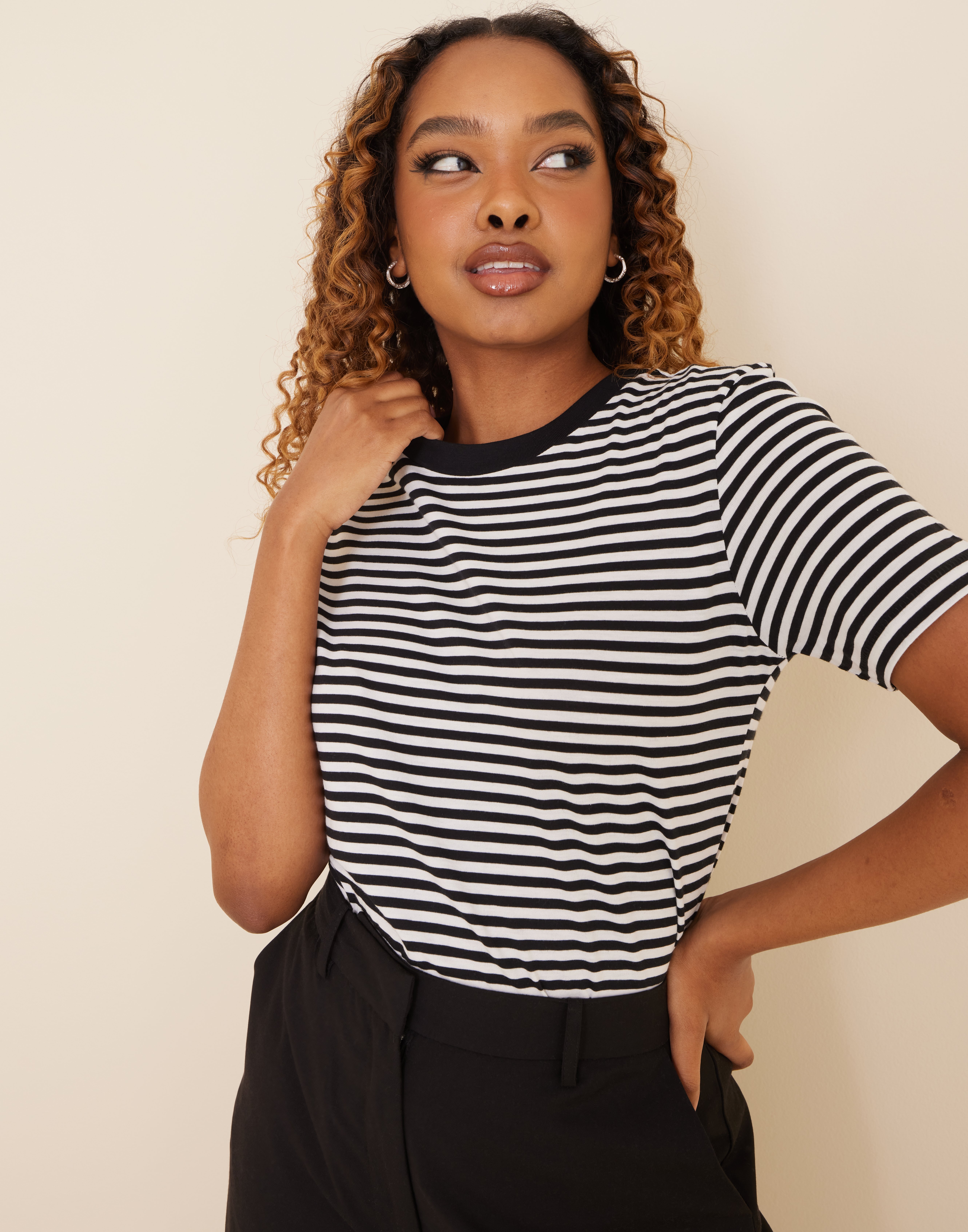 SELECTED FEMME T-Shirt Donna A Righe Sfmy Perfect SS Tee-Box Cut - Puro Cotone, Modello Casual, Girocollo - 4