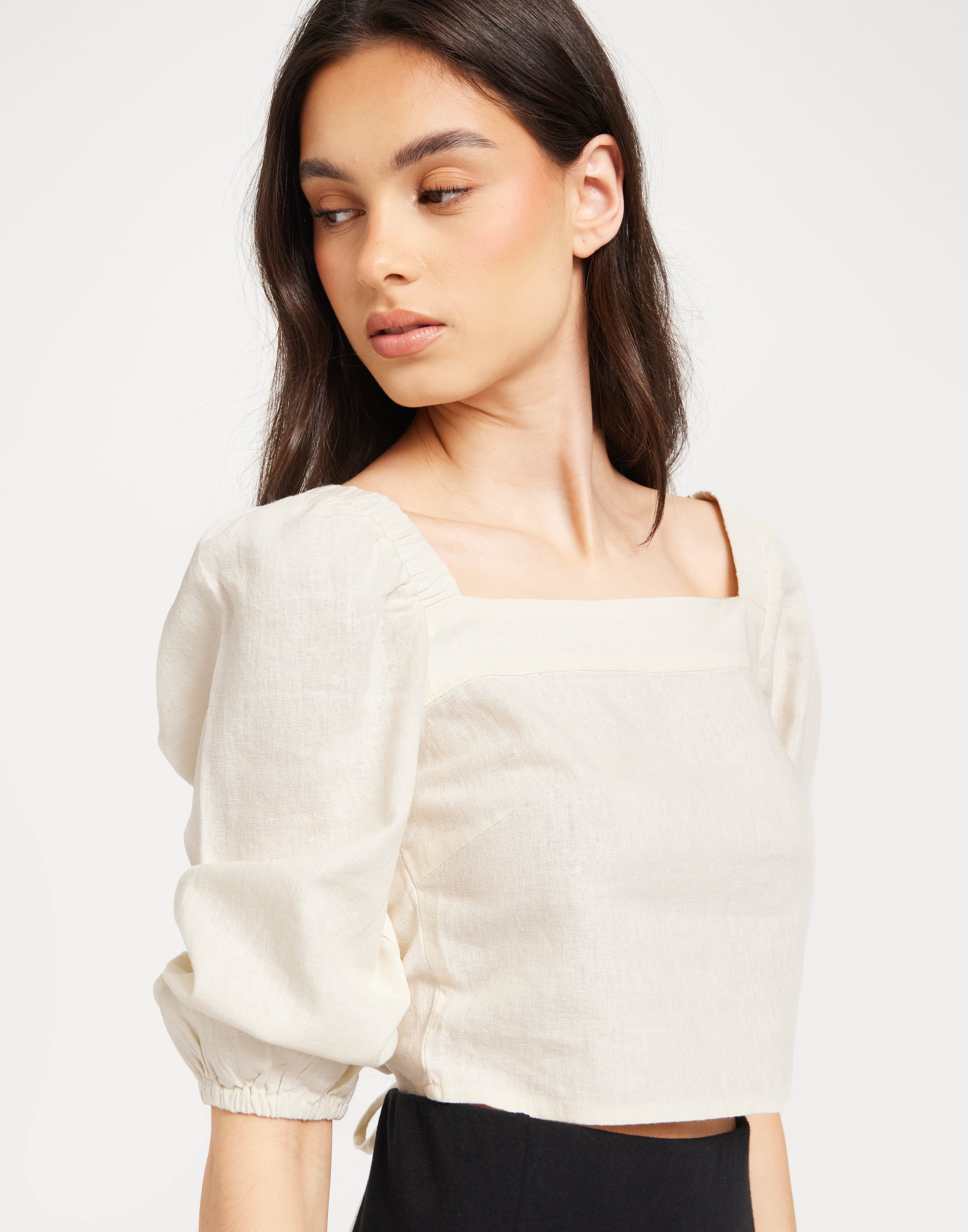 nala Linen like balloon tops ブラック4way FLOWY BALLOON BLOUSE - Sky blue | ZARA United States