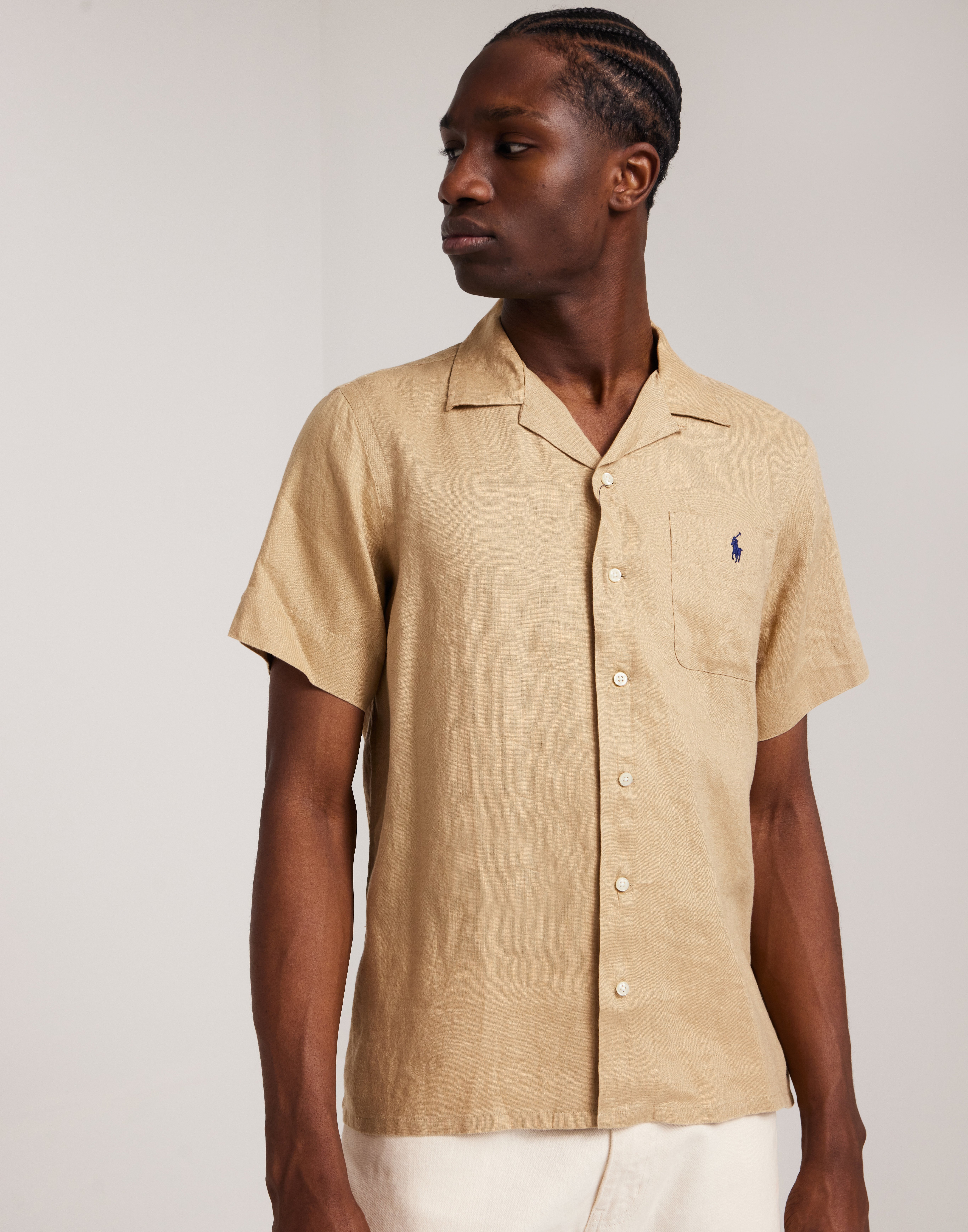 Polo Ralph Lauren 100% Linen Short Sleeve-Sport Shirt Blå skjortor Beige