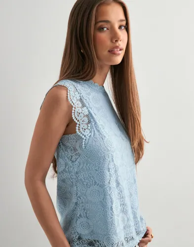 Pieces - Blå - Pcolline Sl Lace Top Noos
