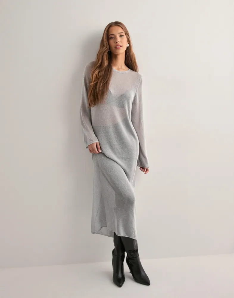 Vero Moda - Silver - Vmnova Ls O-Neck 7/8 Knit Dress Vma 1