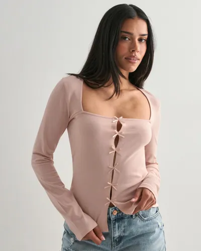 Nelly Square Bow LS Top långärmade t-shirt dam – bild 2