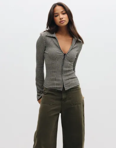 Checkered Shirt LS Top