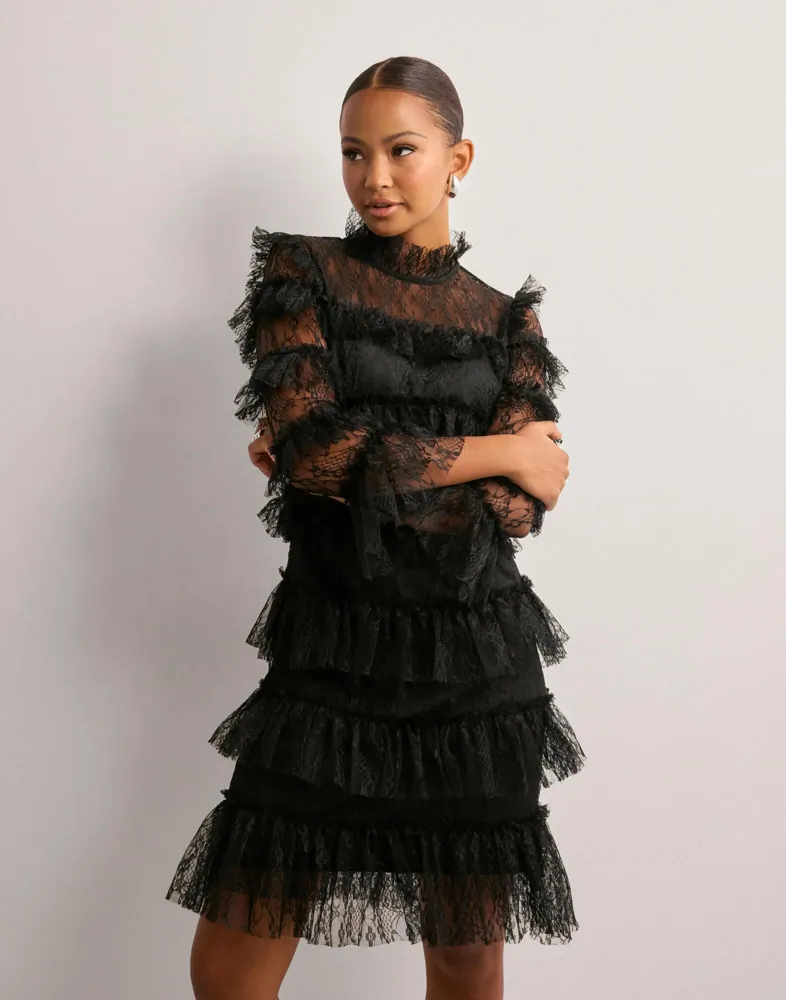 Buy Malina Carmine frill mini lace dress - Black | Nelly.com