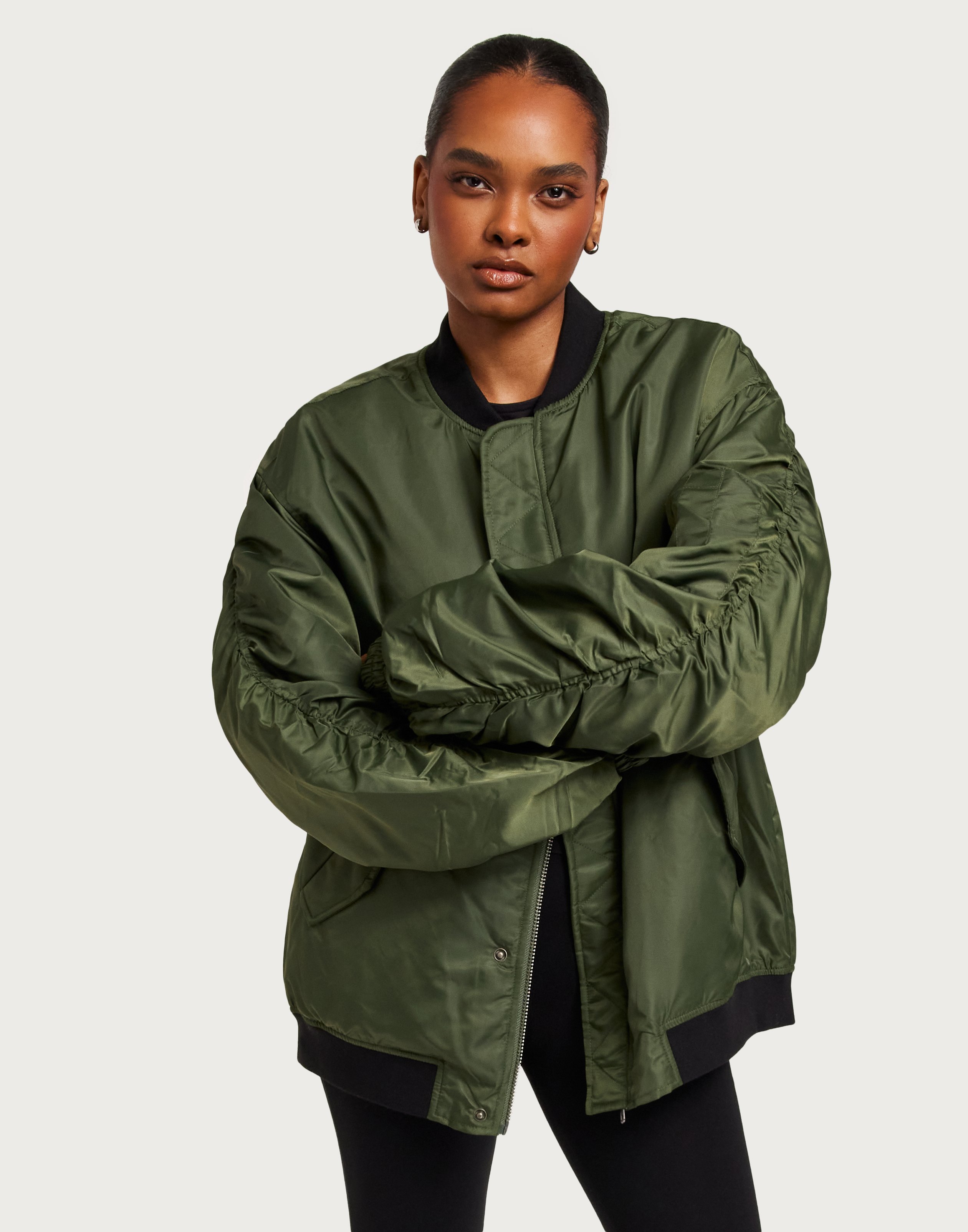 Long green bomber jacket hotsell