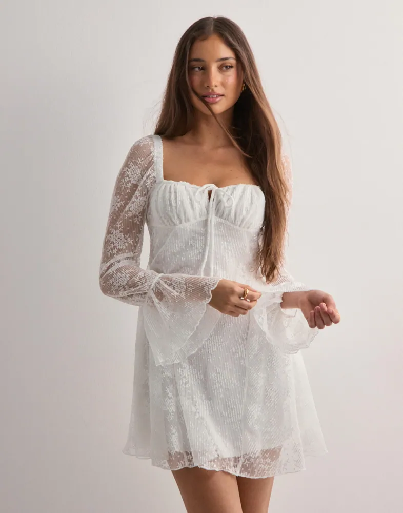 womens see through lace dress Elegant Lace Mesh Sheer White Dress, White / M main image 0