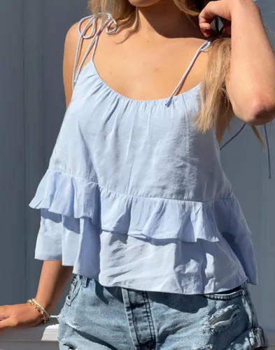 Nelly - Blå - Volume Flounce Top