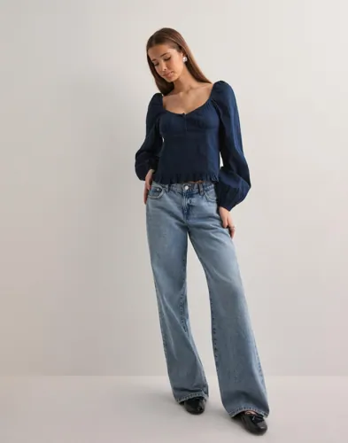 Nelly Buttoned Puff Sleeve Blouse blusar dam – bild 2