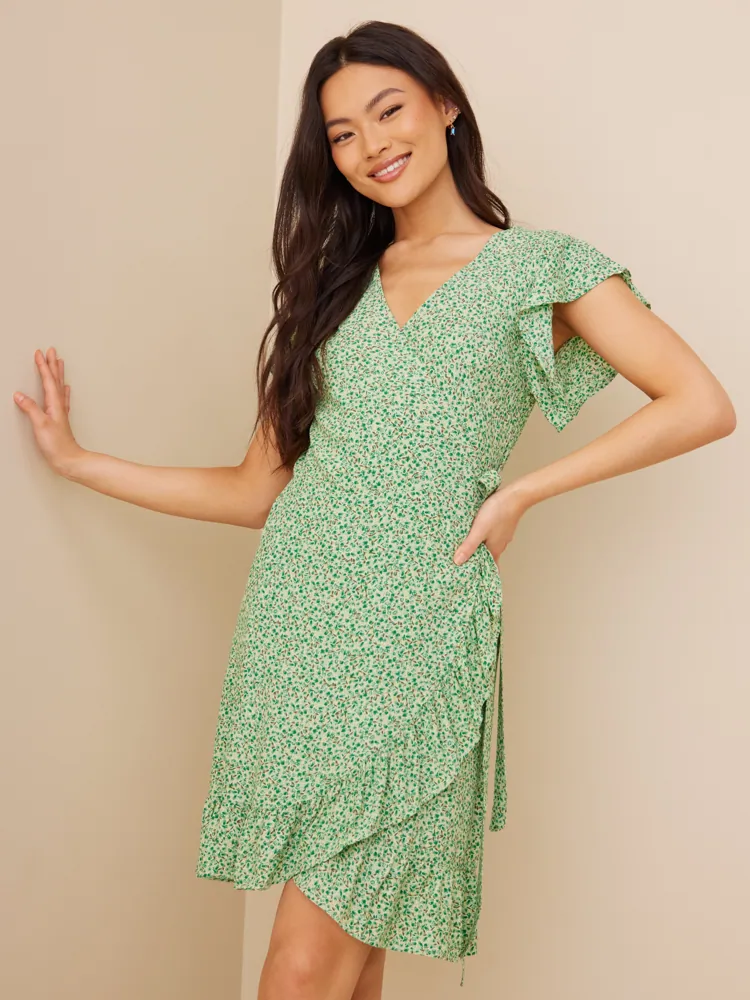 Buy Vila VIFINI WRAP S/S SHORT DRESS - NOO - Pepper Green Alini | Nelly.com