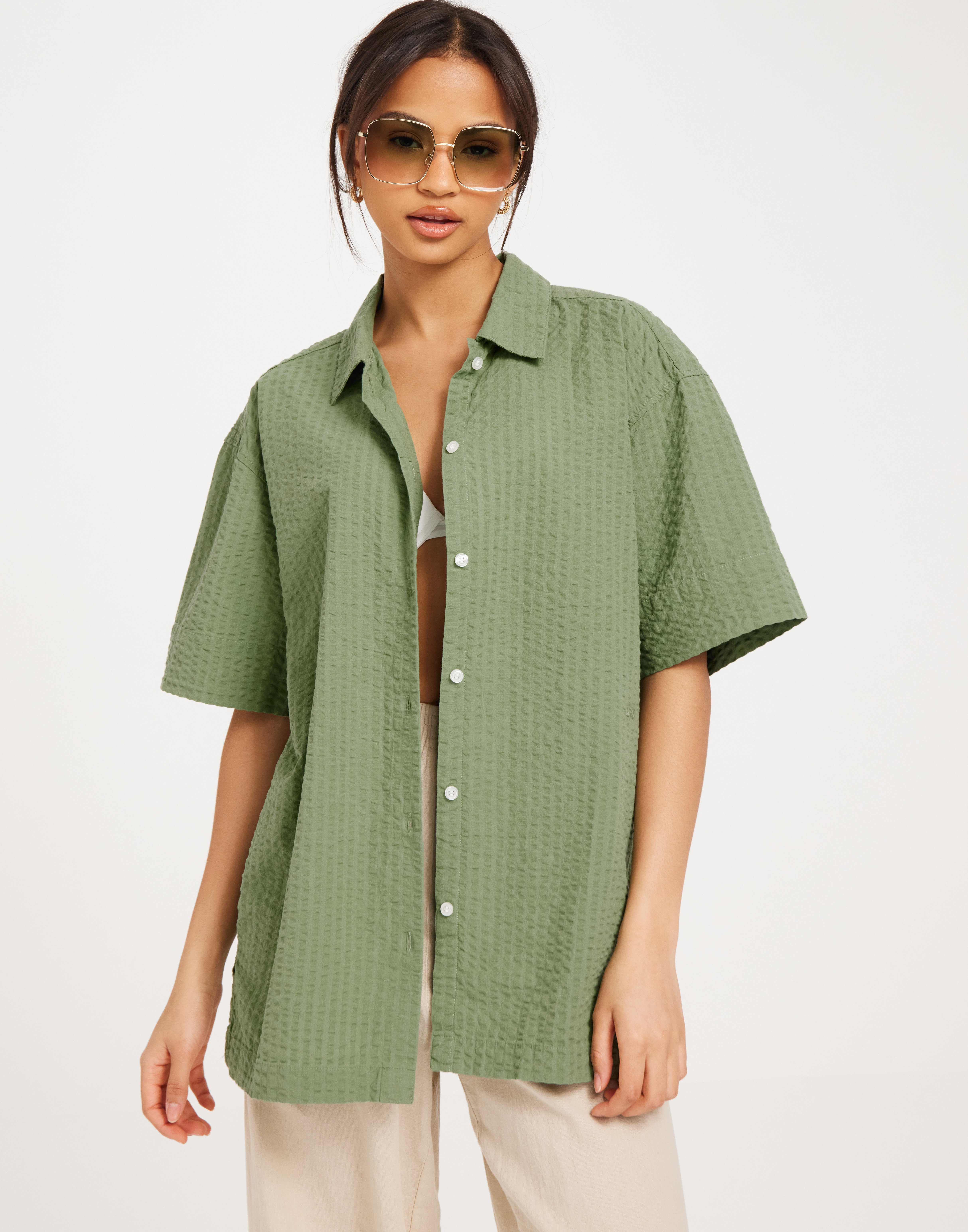 Buy JJXX JXLIVA OVERSIZED SS SHIRT WVN - Loden Frost | Nelly.com
