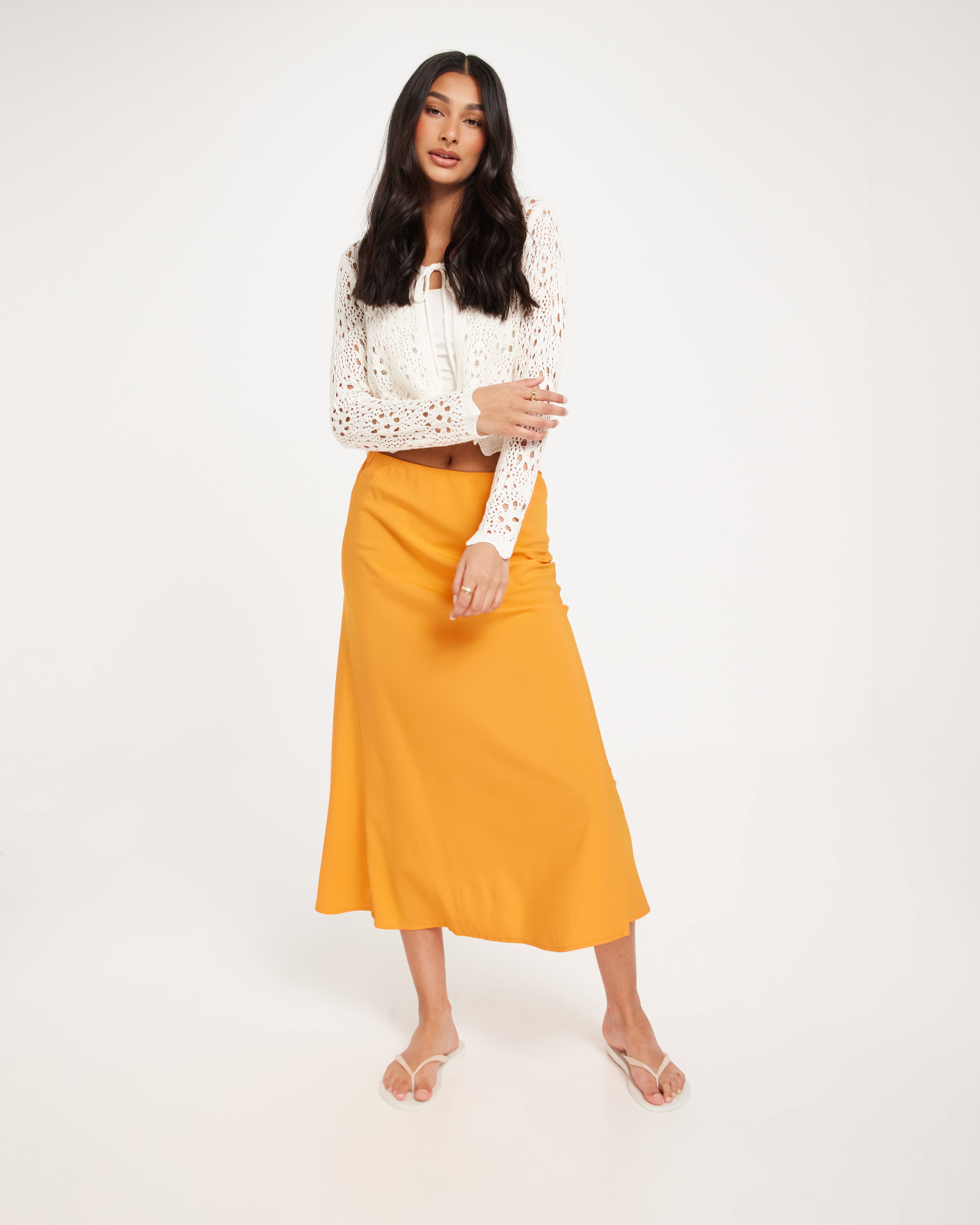 Pcjytta Hw Ankle Satin Skirt Black Aop White Dots