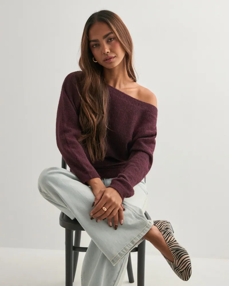 Wide Neck Knit Sweater